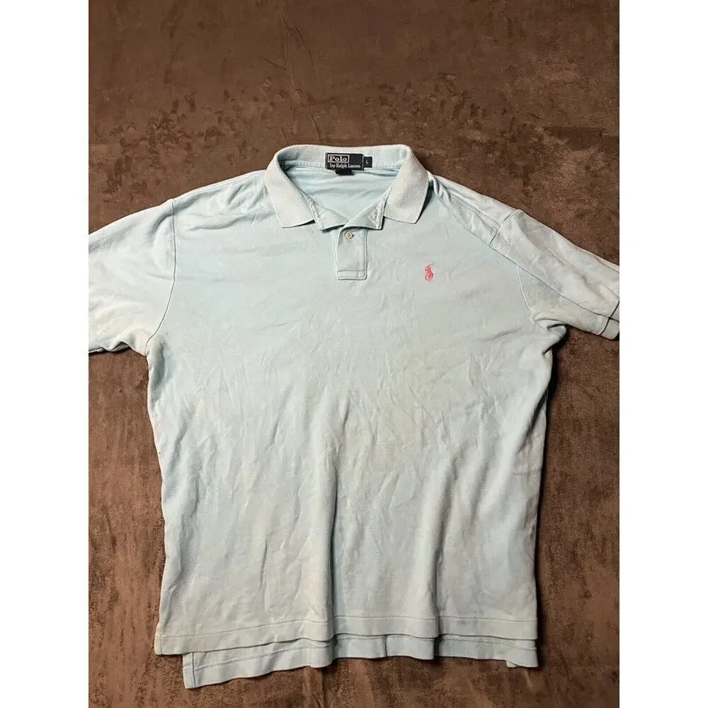 Polo Ralph Lauren Shirt Mens Large Short Sleeve Cotton Blue Golf Casual Outdoors